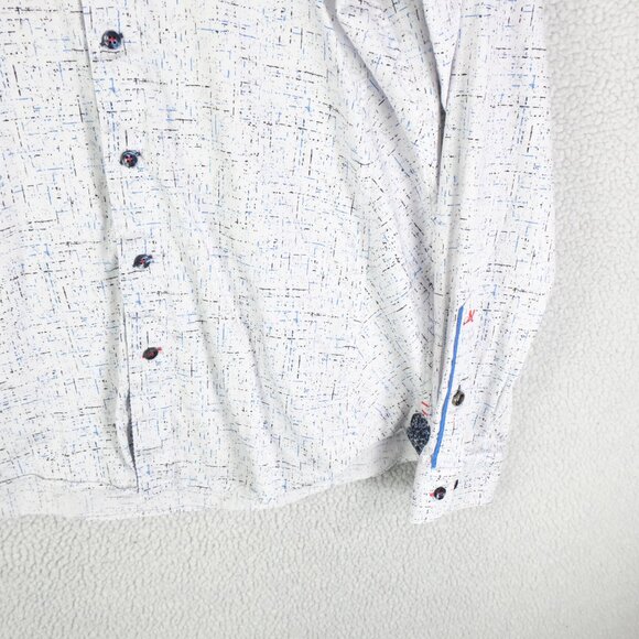 Au Noir Shirt Mens 5 White Blue Button Up Striped Geometric Long Sleeve - Picture 3 of 11